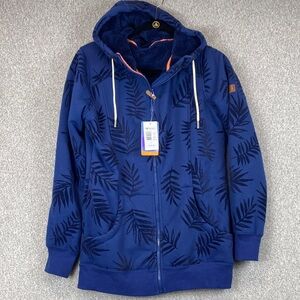 Roxy full zip jacket L deep pile fuzzy lining outdoor gorpcore palm leaf print